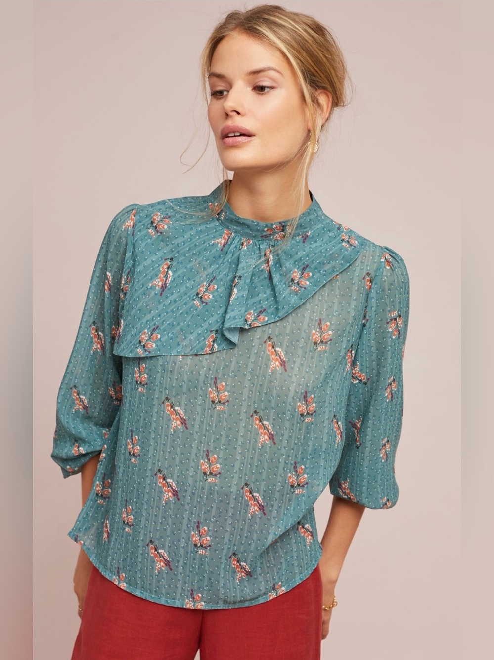 Anthropologie Geisha Designs Smyrna Mock Neck Blouse